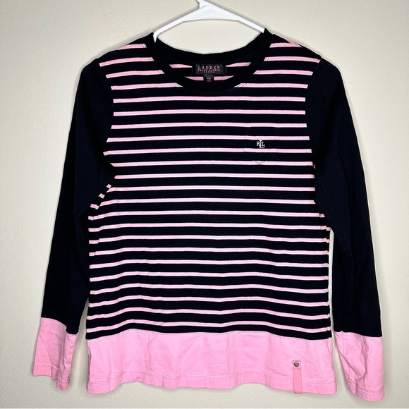 Lauren Ralph Lauren Tops - Vintage 90’s LAUREN RALPH LAUREN Top Long Sleeves Black/Pink Stripes Size PM